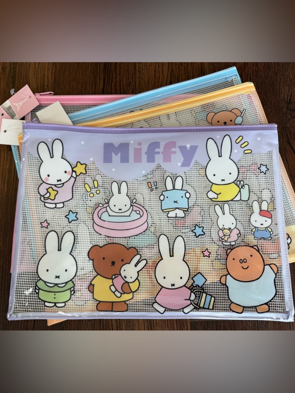 Sanrio (Pick 1) Miffy Mesh Pouch in Lavender, Pink, Blue, Yellow